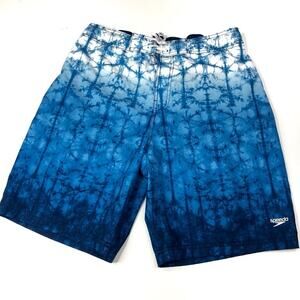 Speedo | Men's Blue Tie Dye Polyester Swim Trunks Large